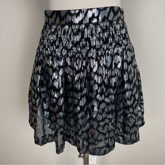 Trina Turk Black Silver Animal Print Silk Blend Mini Skirt 4 - Picture 1 of 7